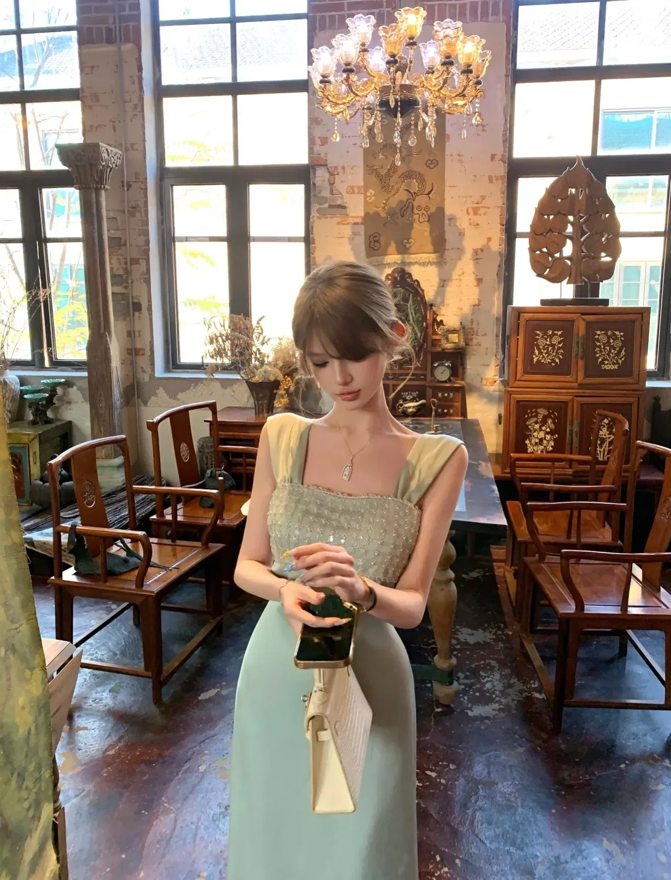 Siena Dress - Váy lụa xanh DX0012 16